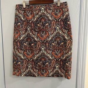 J. Crew Paisley Pencil Skirt in Orange, Cream, and Navy